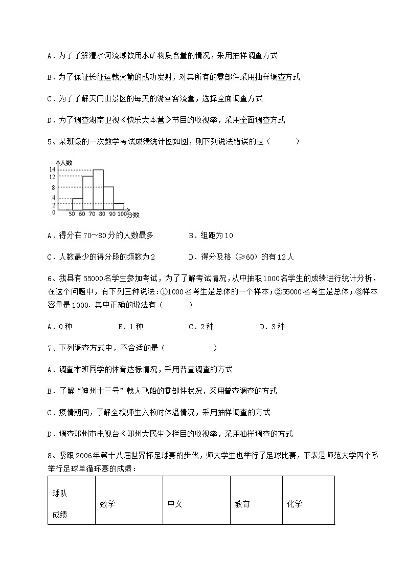 2021-2022学年最新冀教版八年级数学下册第十八章数据的收集与整理专题测评练习题（无超纲）02