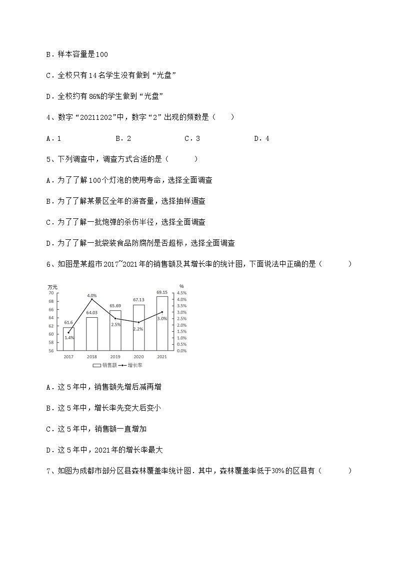 2022年精品解析冀教版八年级数学下册第十八章数据的收集与整理专项练习练习题（无超纲）第2页