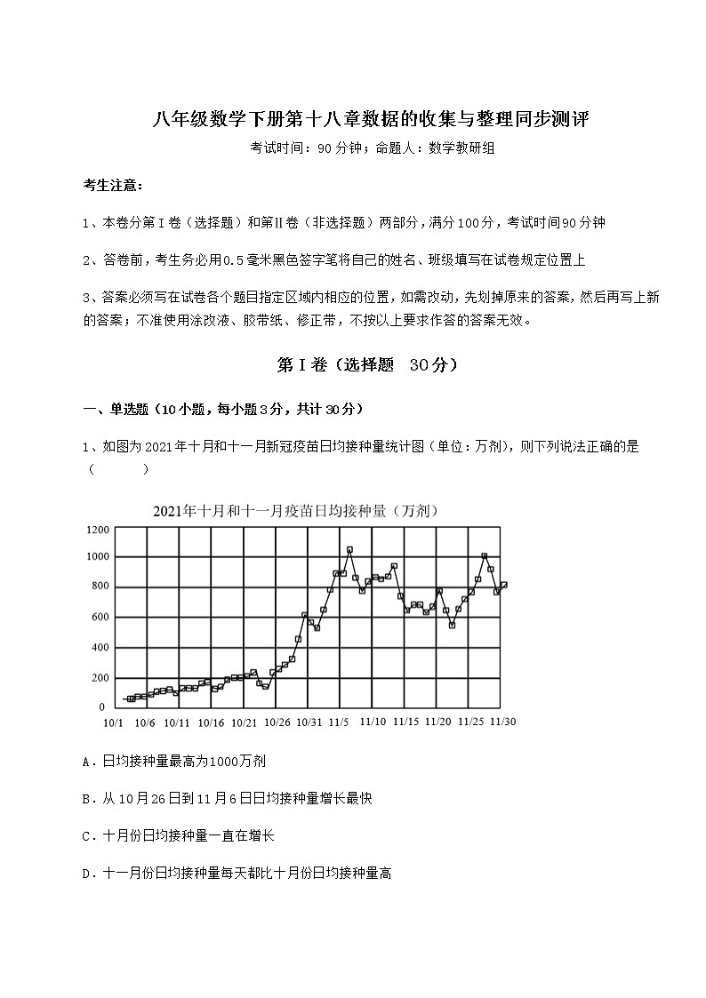 2022年冀教版八年级数学下册第十八章数据的收集与整理同步测评试卷（无超纲）第1页