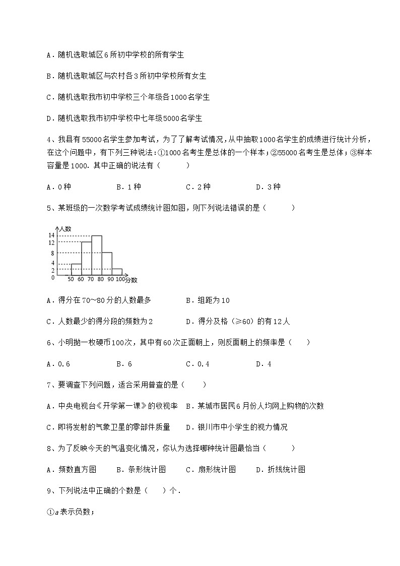 2022年最新精品解析冀教版八年级数学下册第十八章数据的收集与整理月考练习题（无超纲）02