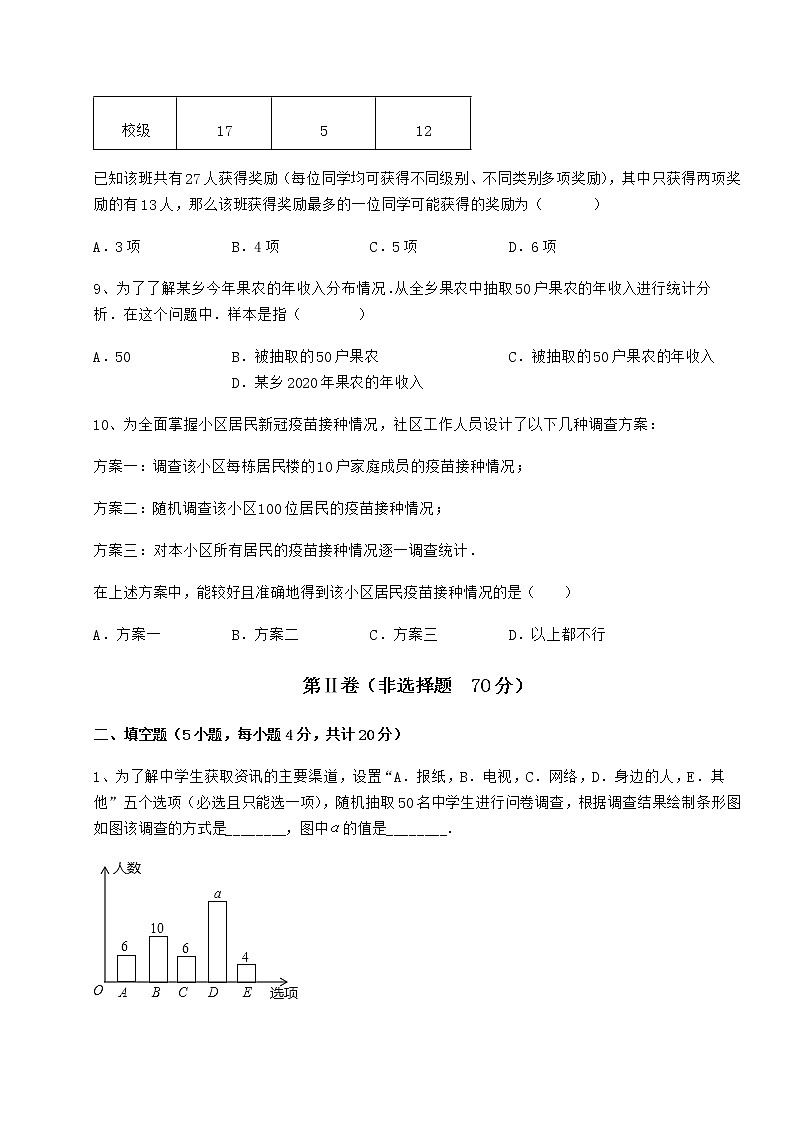 2022年最新冀教版八年级数学下册第十八章数据的收集与整理定向测评试题（无超纲）第3页