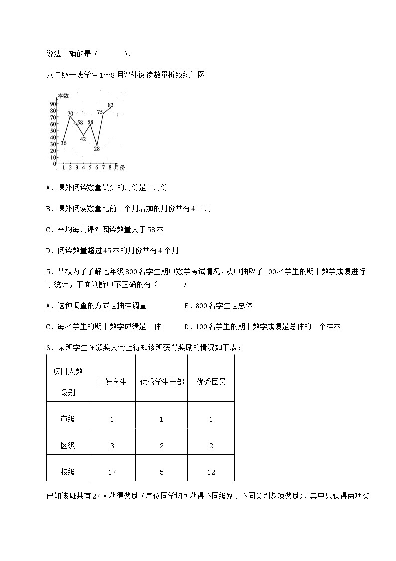 2022年强化训练冀教版八年级数学下册第十八章数据的收集与整理专项训练试题（含详细解析）第2页