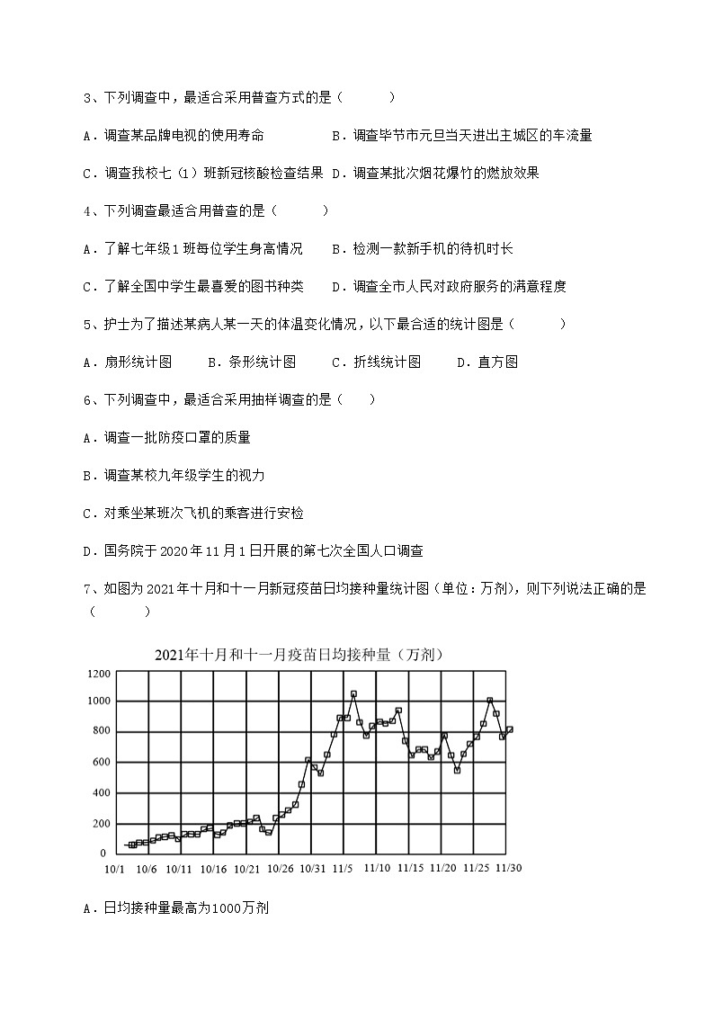 2022年最新冀教版八年级数学下册第十八章数据的收集与整理专项攻克试题（含详解）第2页
