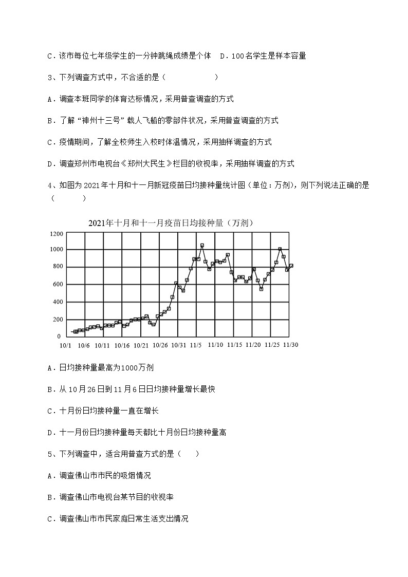 2022年最新精品解析冀教版八年级数学下册第十八章数据的收集与整理课时练习试卷（精选含详解）第2页