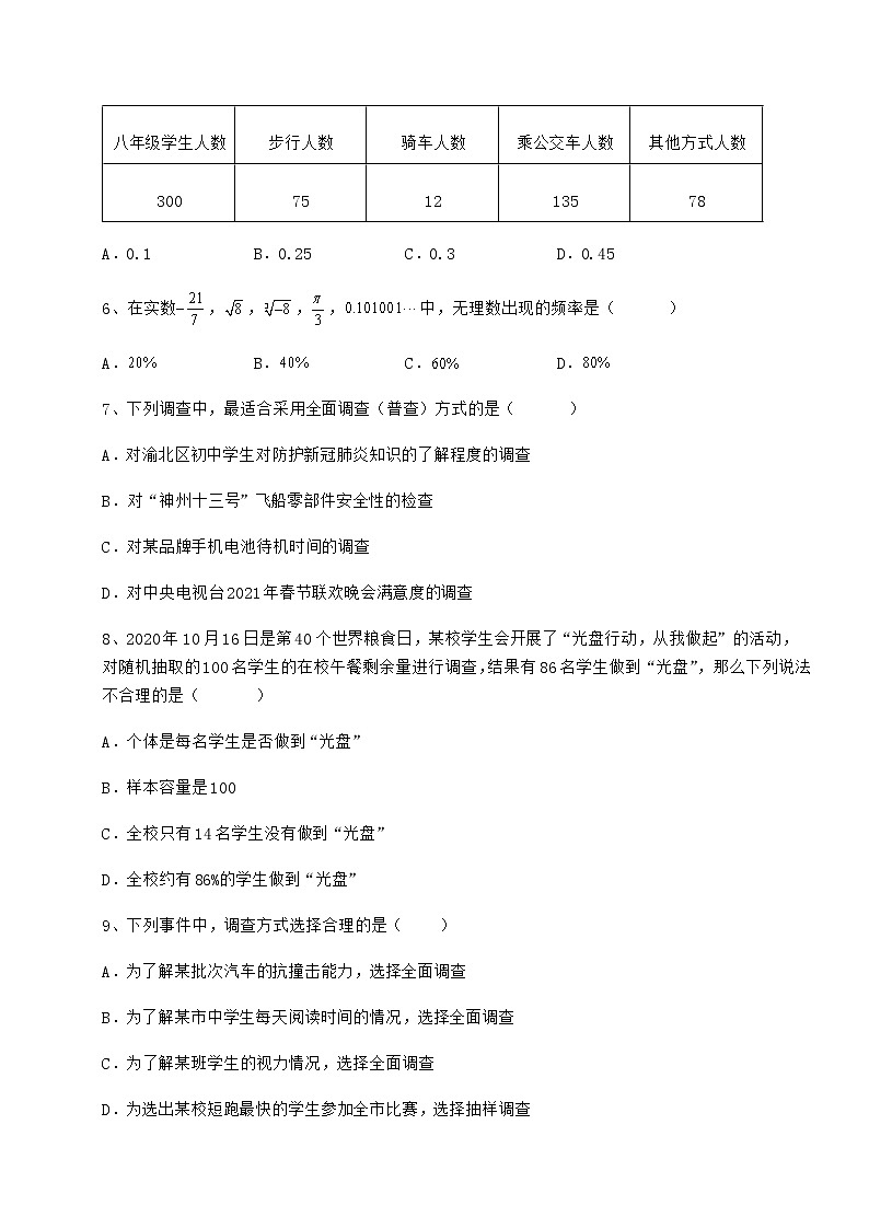 2022年最新强化训练冀教版八年级数学下册第十八章数据的收集与整理定向测评试题（含解析）第2页