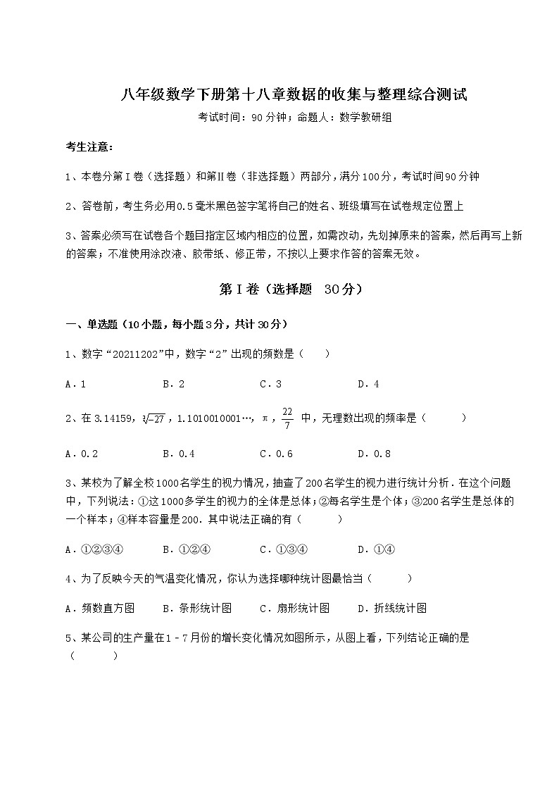 2022年最新强化训练冀教版八年级数学下册第十八章数据的收集与整理综合测试练习题（精选含解析）第1页