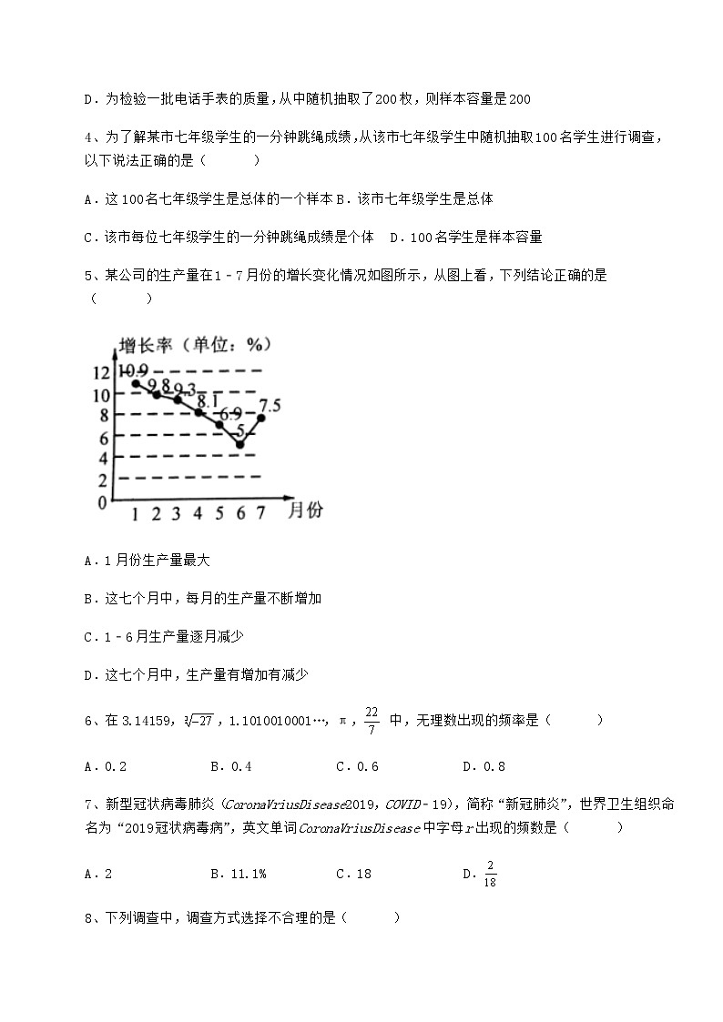 难点解析冀教版八年级数学下册第十八章数据的收集与整理同步测试练习题（精选）第2页