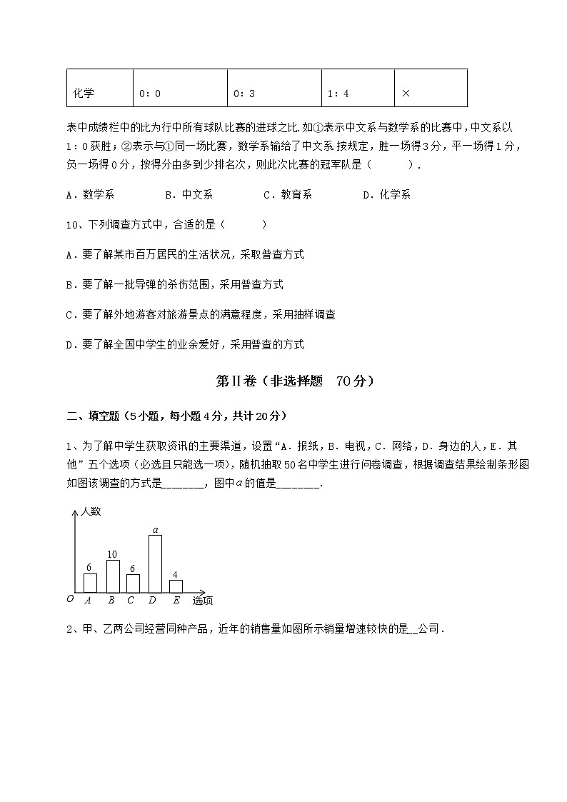 难点详解冀教版八年级数学下册第十八章数据的收集与整理章节测试试卷03