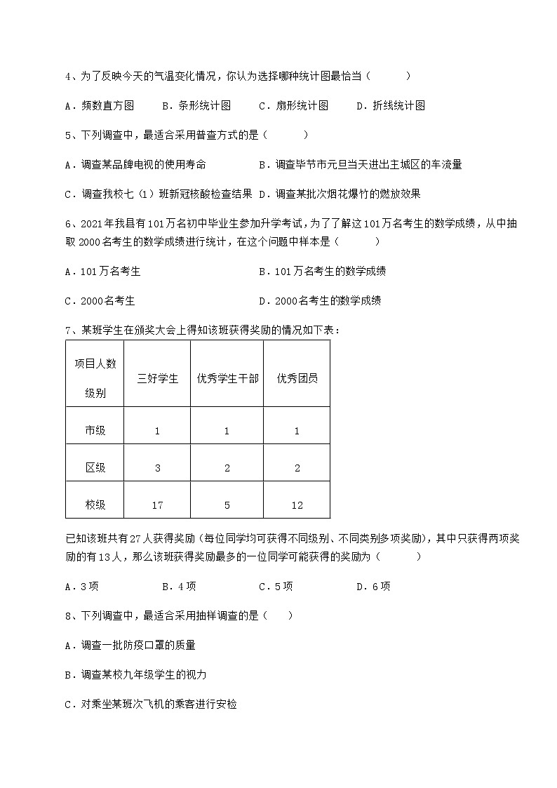 难点解析冀教版八年级数学下册第十八章数据的收集与整理同步练习试题（含答案及详细解析）第2页