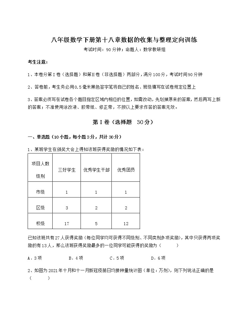 2021-2022学年度冀教版八年级数学下册第十八章数据的收集与整理定向训练试题（含详解）01