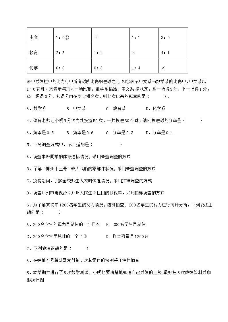 2021-2022学年度冀教版八年级数学下册第十八章数据的收集与整理定向练习试题（含详解）第2页
