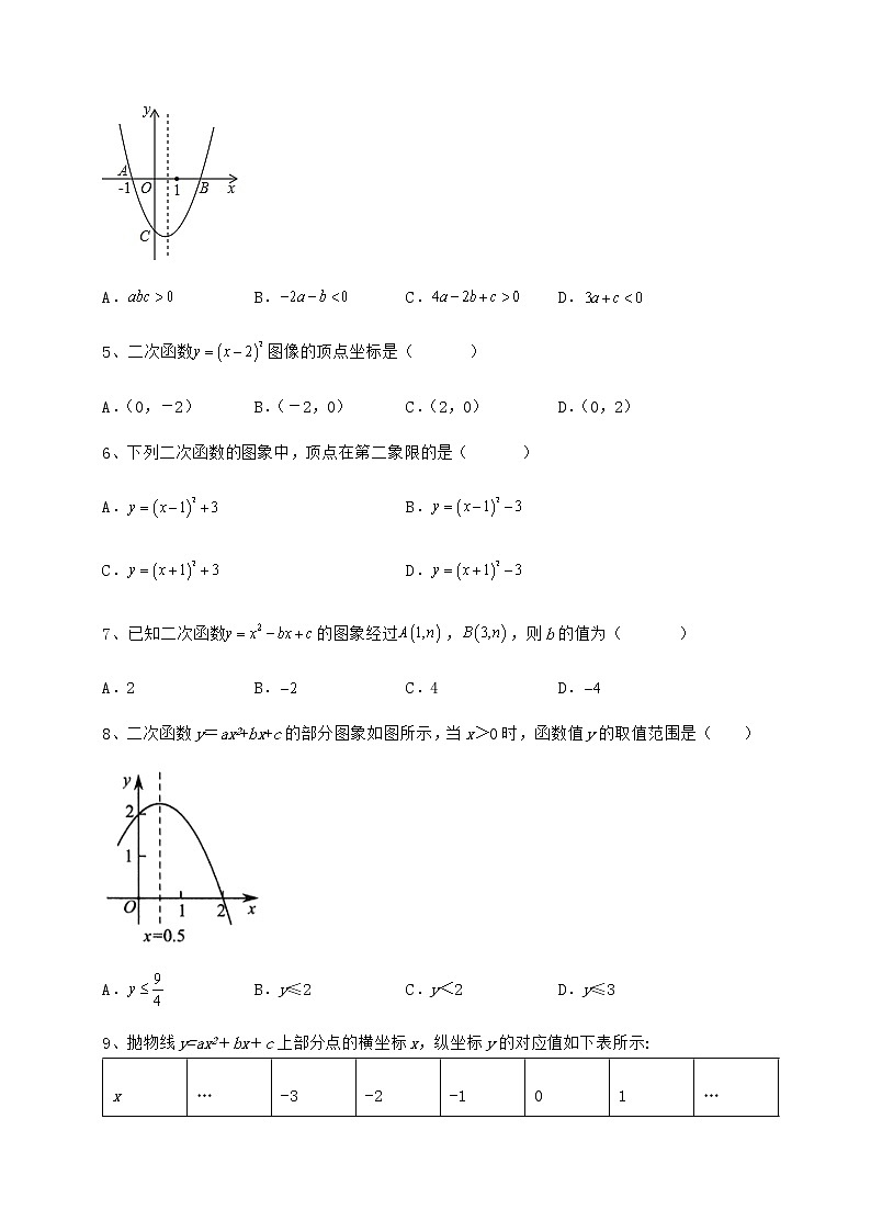 2022年强化训练冀教版九年级数学下册第三十章二次函数综合测评练习题（无超纲）第2页