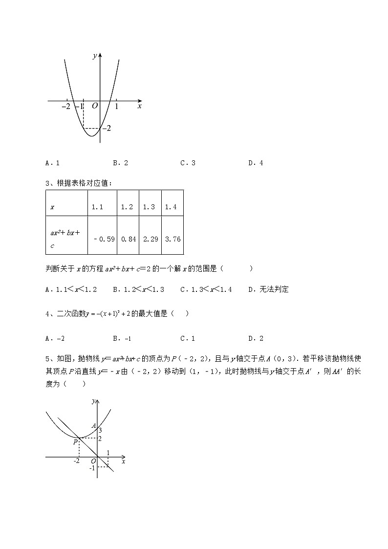 精品试卷冀教版九年级数学下册第三十章二次函数专题测评试卷（无超纲）第2页