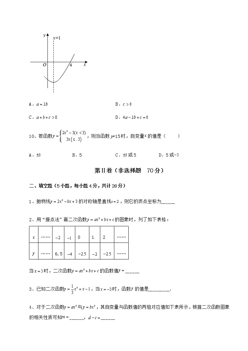 2022年强化训练冀教版九年级数学下册第三十章二次函数同步训练试卷（精选含详解）第3页