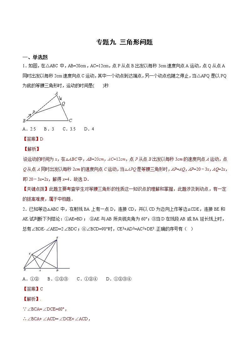 专题09 三角形问题         (教师版)第1页