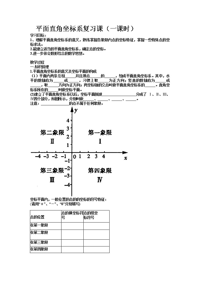 沪科版数学八年级上册 11.1 平面内点的坐标(1) 教案第1页