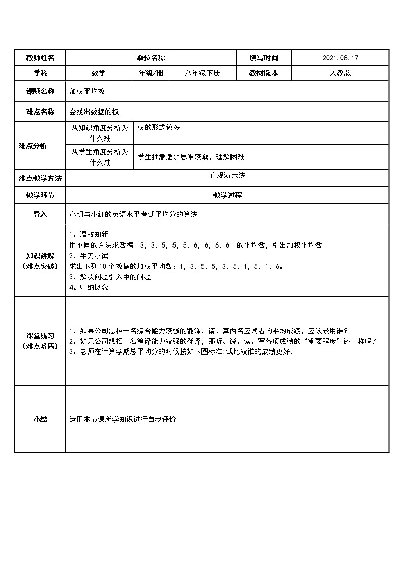 20.1.1加权平均数教案第1页