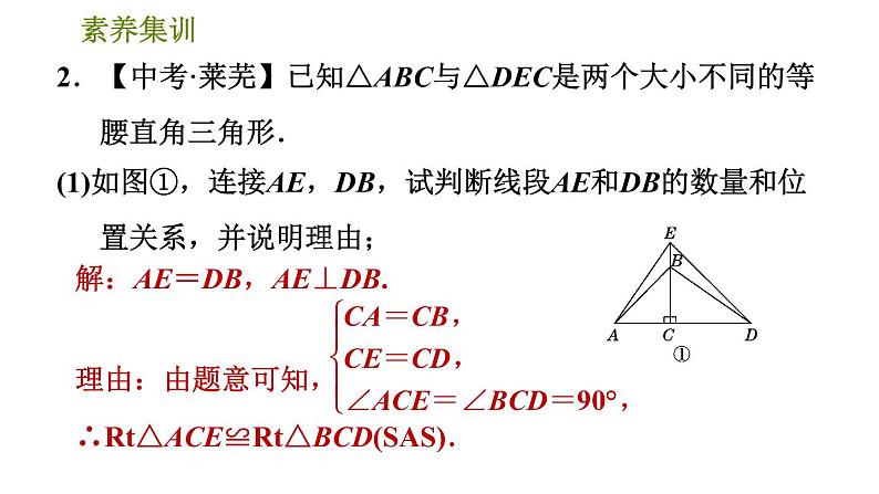 北师版八年级数学上册 第3章 素养集训  1．旋转的性质在证明线段关系中的应用 习题课件第5页