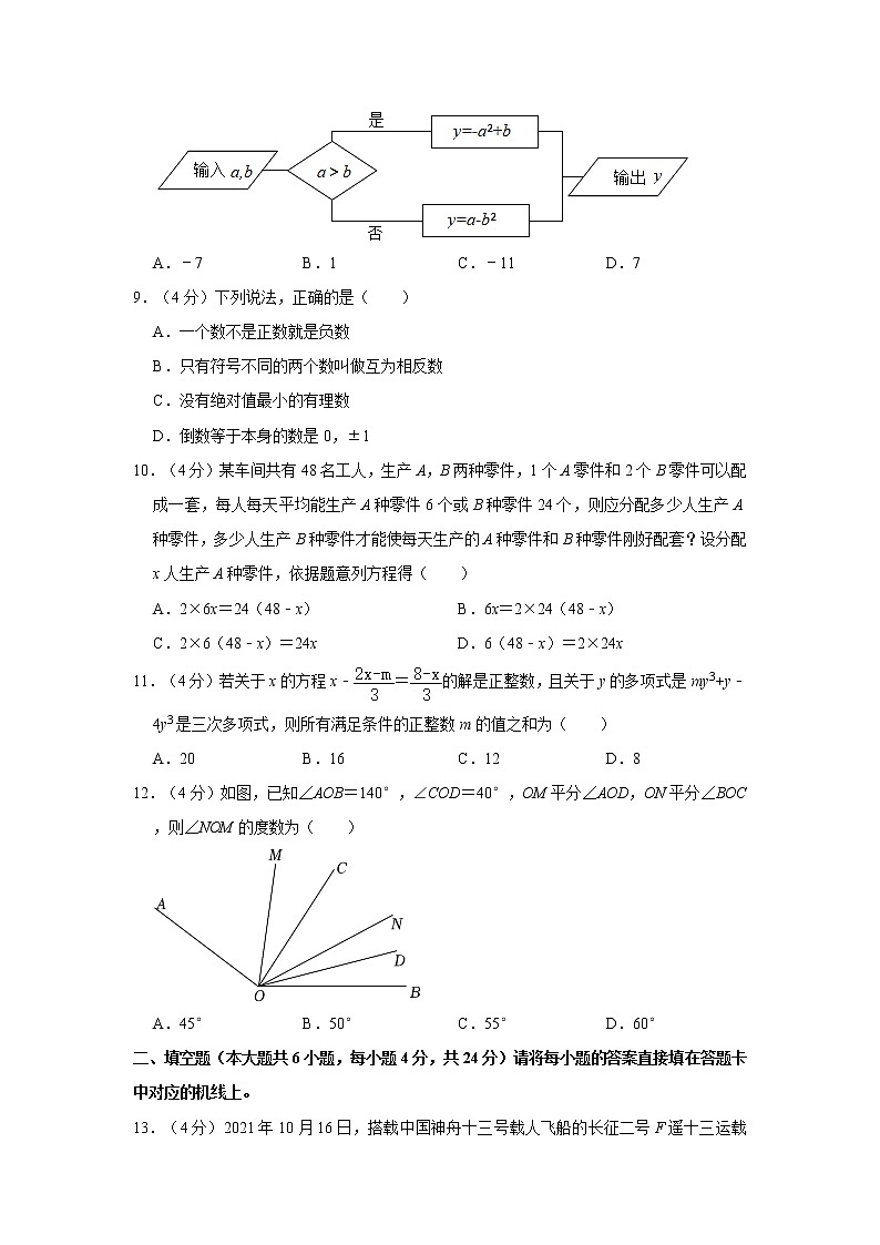 2021-2022学年重庆市渝北区七年级（上）期末数学试卷    解析版02