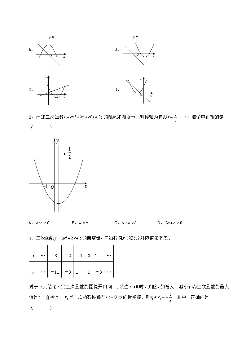 2021-2022学年度冀教版九年级数学下册第三十章二次函数同步练习试题（含答案解析）第2页