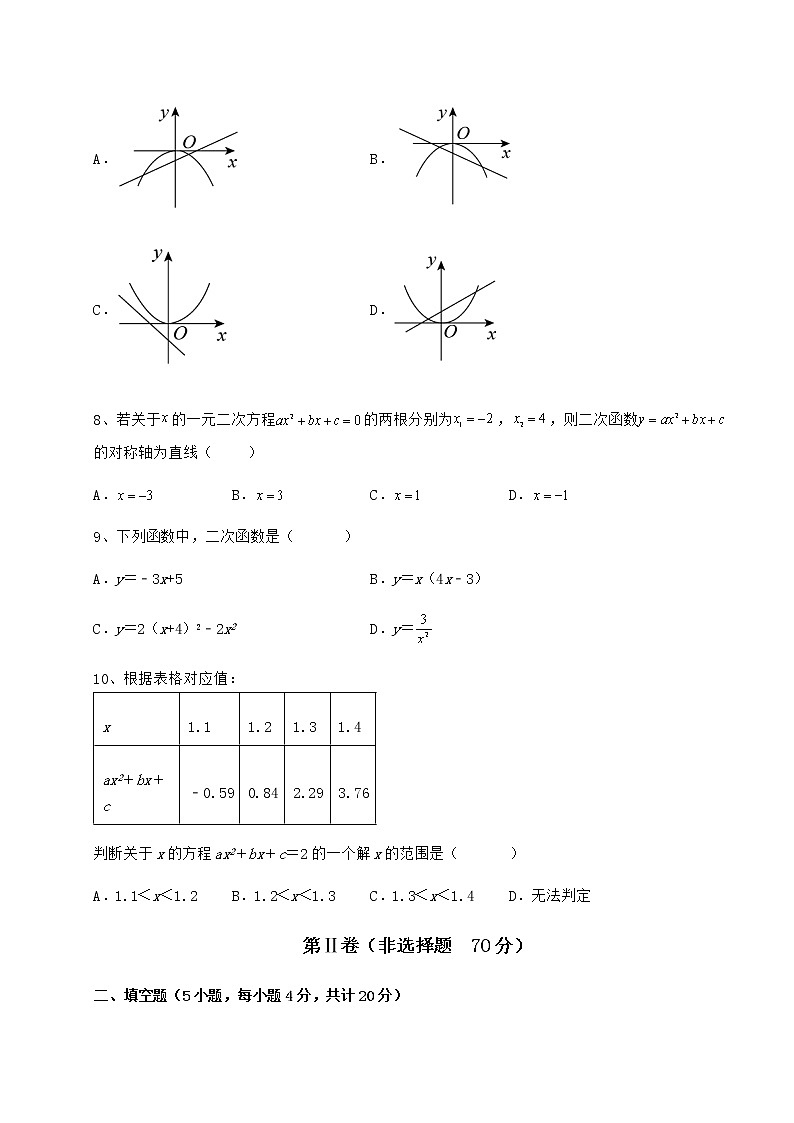 2022年必考点解析冀教版九年级数学下册第三十章二次函数定向测评练习题（精选含解析）03