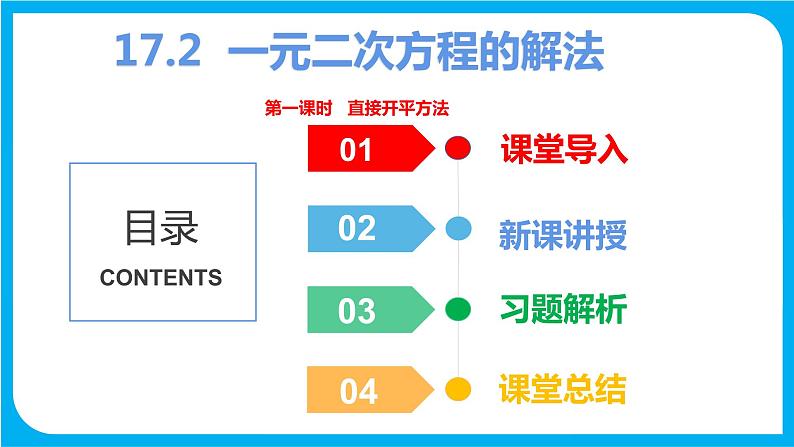 17.2 一元二次方程的解法 第一课时 直接开平方法（课件）-2021-2022学年八年级数学沪科版下册第1页