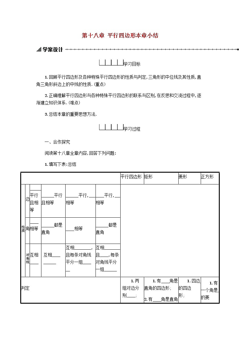 八年级数学下册第十八章平行四边形：本章小结学案01