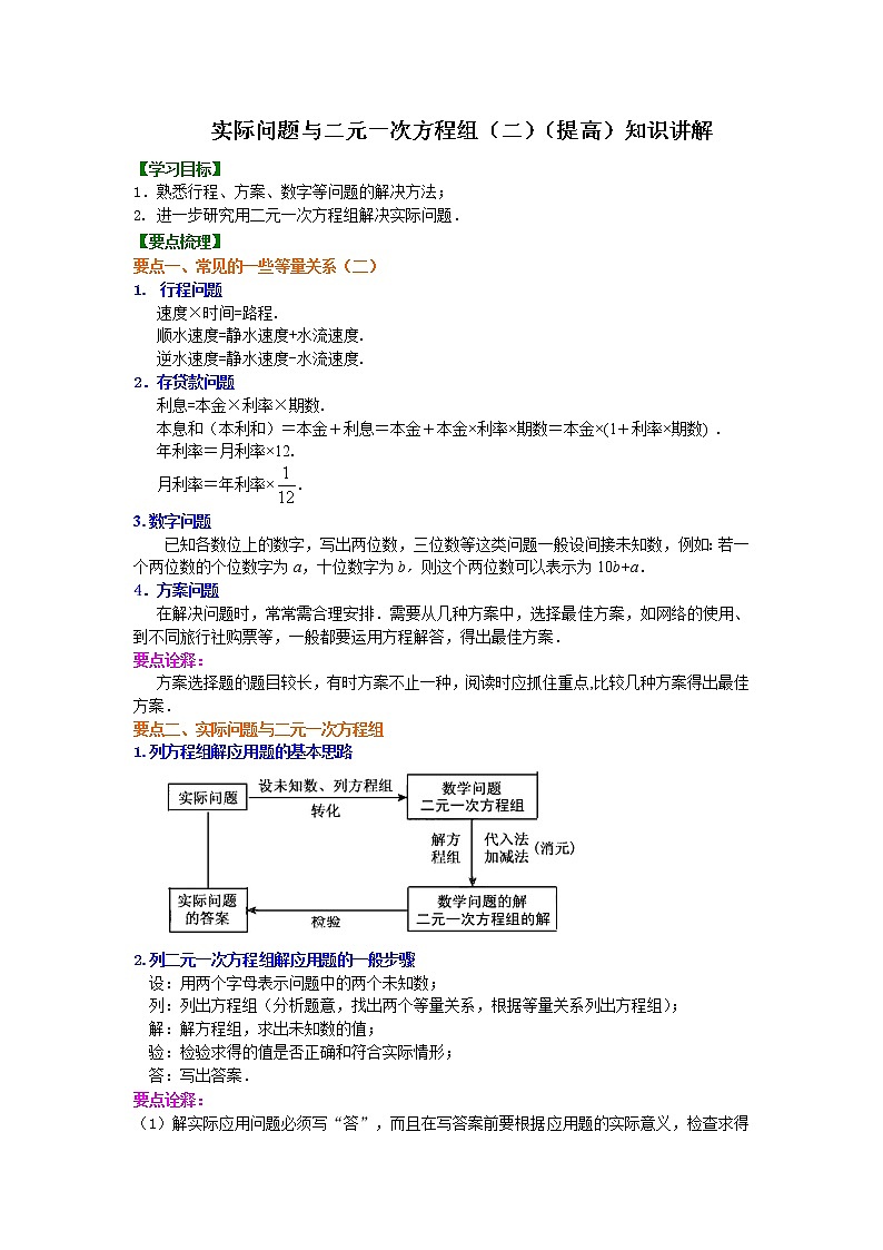 实际问题与二元一次方程组（二）（提高）知识点及习题学案01