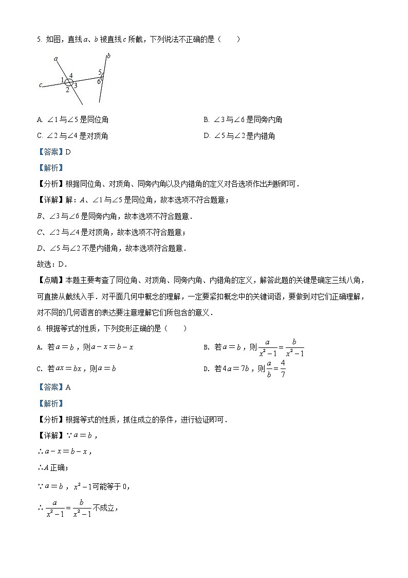 精品解析：福建省泉州市泉州第五中学2021-2022学年七年级上学期期末数学试题（解析版）第3页