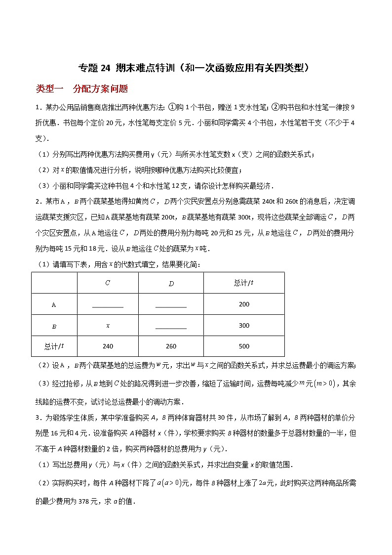 专题24+期末难点特训（和一次函数应用有关四类型）-2021-2022学年八年级数学上册常考点微专题提分精练（苏科版）01
