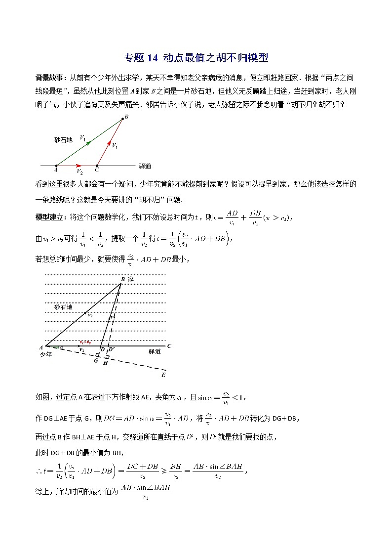 专题14 动点最值之胡不归模型--中考数学必备几何模型讲义（全国通用）01