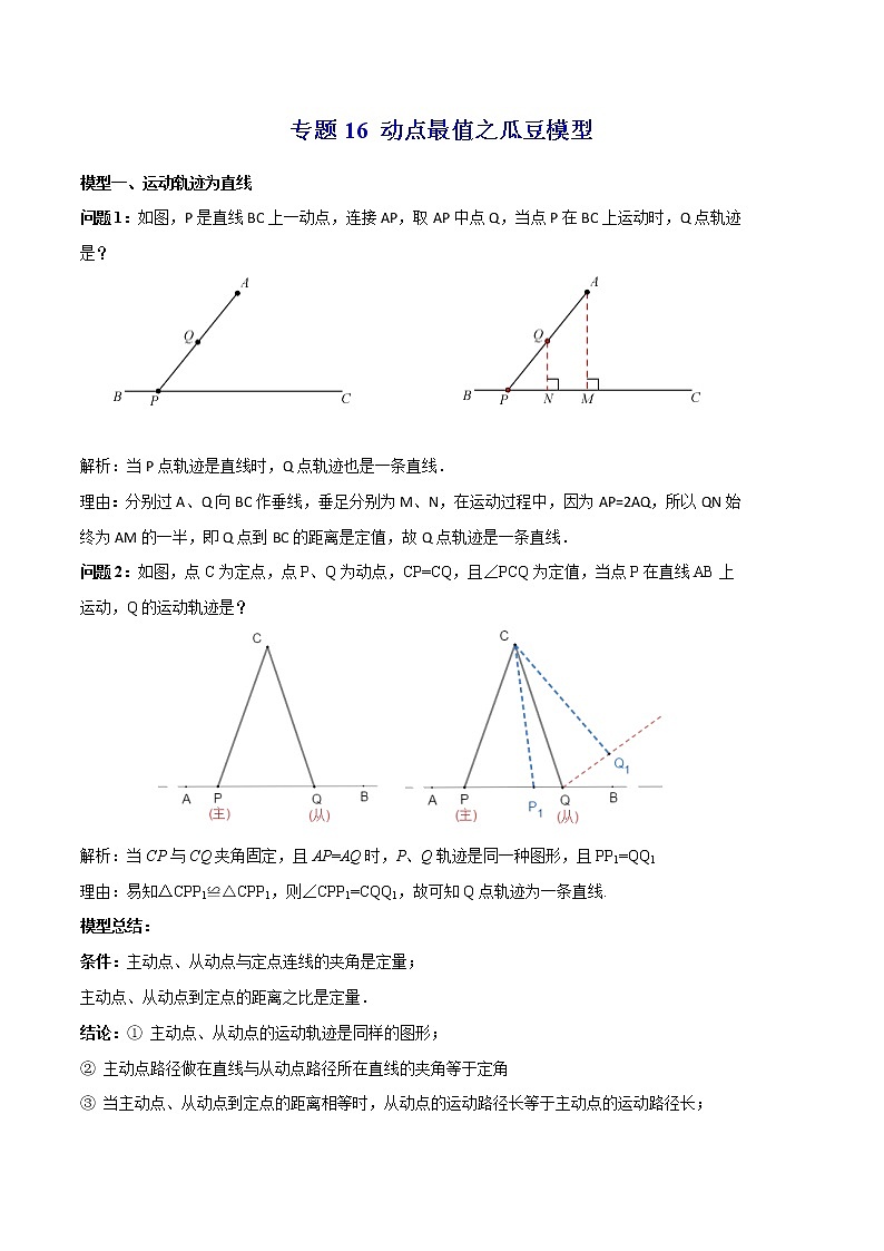 专题16 动点最值之瓜豆模型--中考数学必备几何模型讲义（全国通用）01