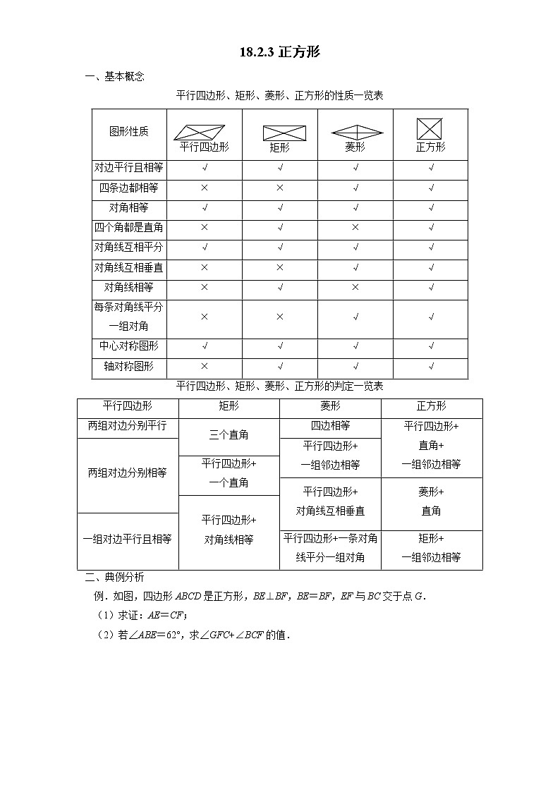 18.2.3 正方形-2021-2022学年八年级数学下册课时知识点梳理及同步练习（人教版）第1页
