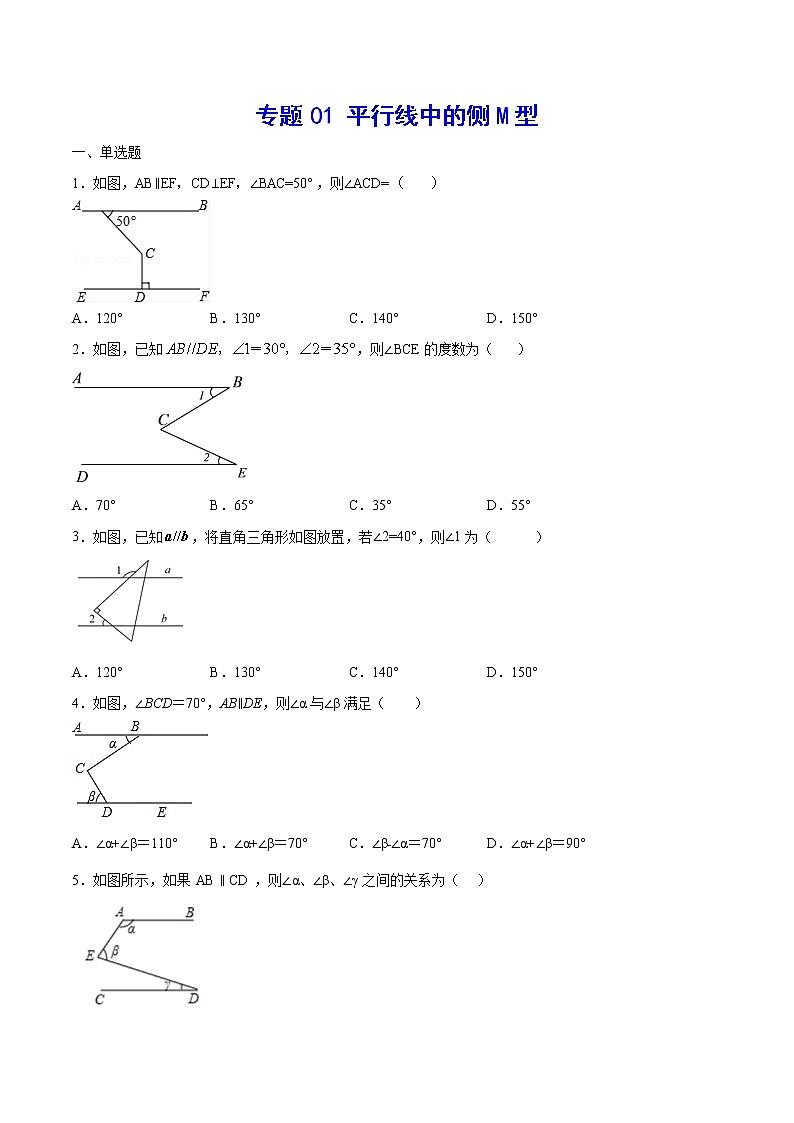 专题01 平行线中的侧M型(原卷版)第1页