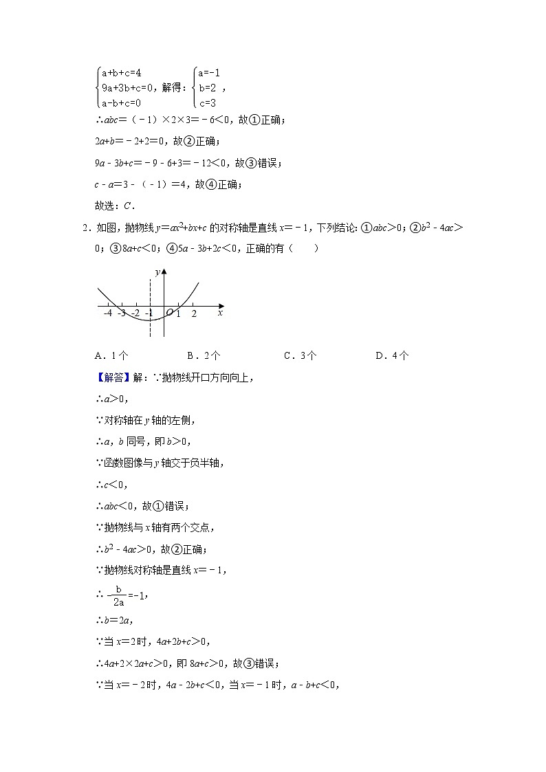 专题08 二次函数图像与参数-备战2022年中考数学必刷题02