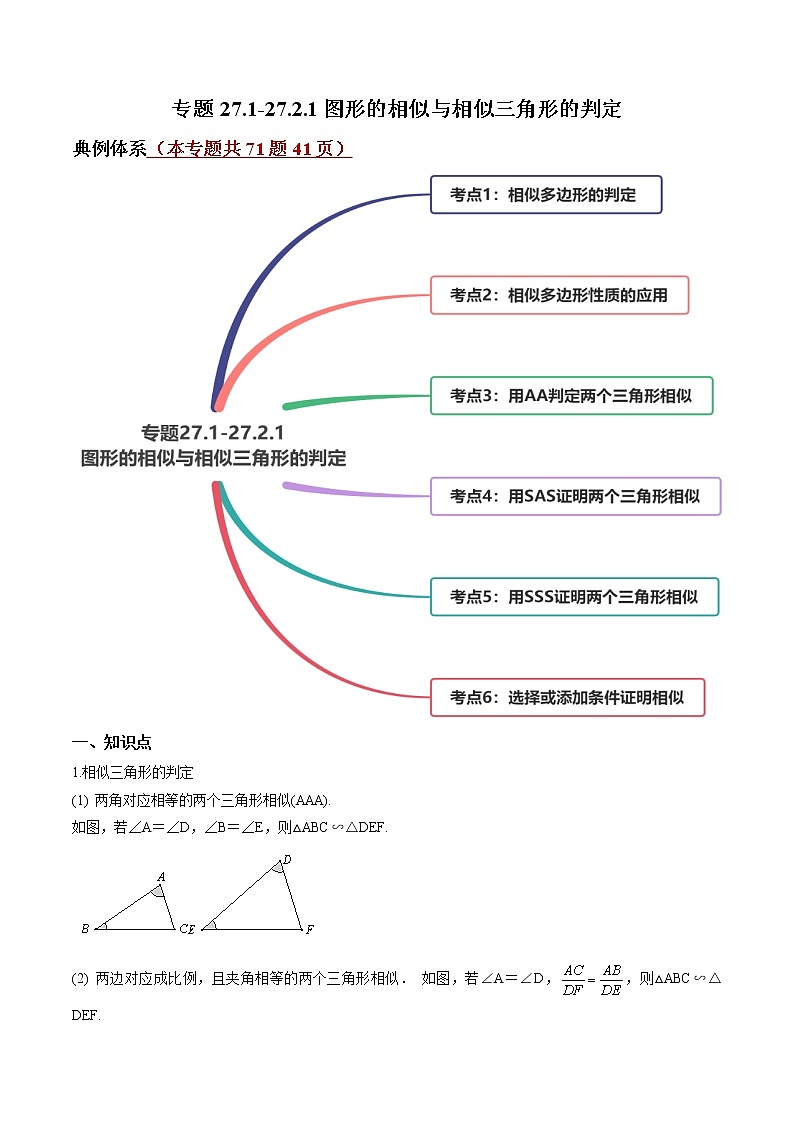人教版九年级数学下册同步训练--专题27.1-27.2.1图形的相似与相似三角形的判定 同步精讲（原卷+解析版）01