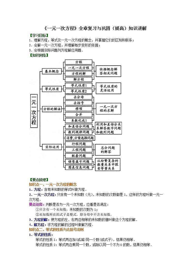 31《一元一次方程》全章复习与巩固（提高）知识讲解01