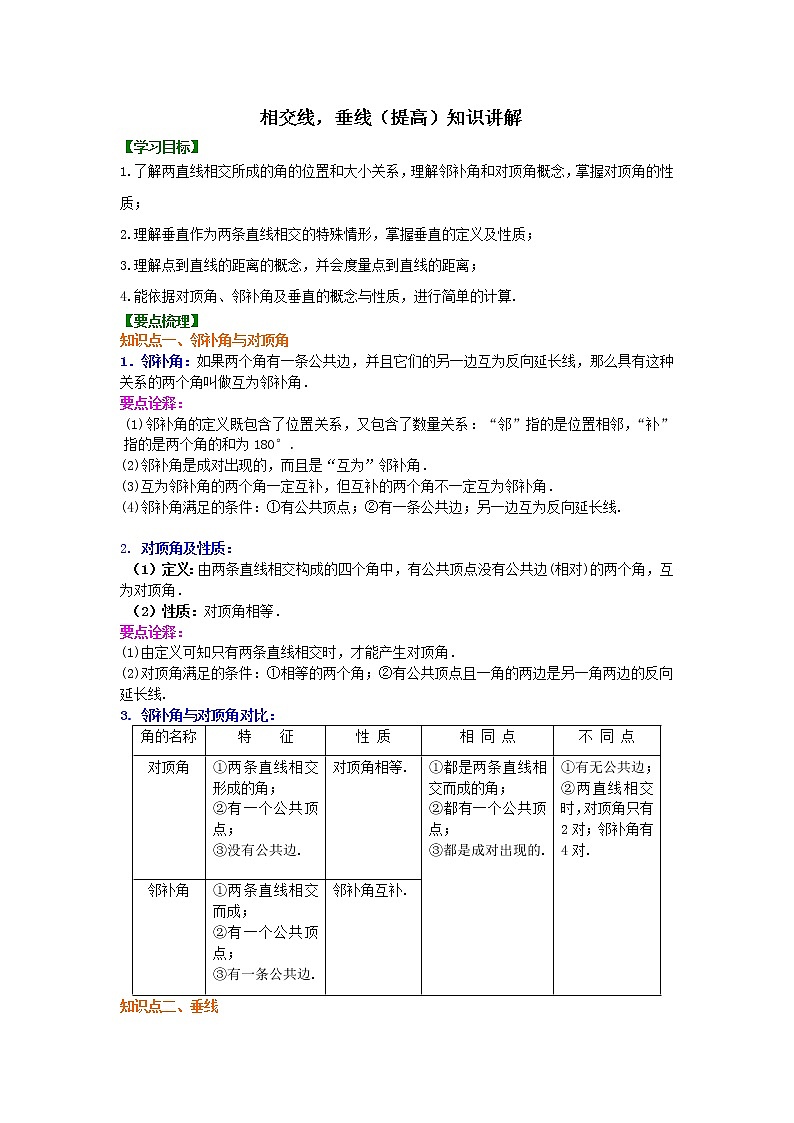 02相交线，垂线（提高）知识讲解练习题第1页