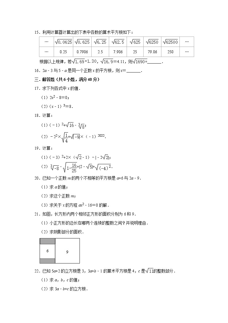 第6章实数单元达标测试题2021-2022学年人教版七年级数学下册（word版 含答案）第2页