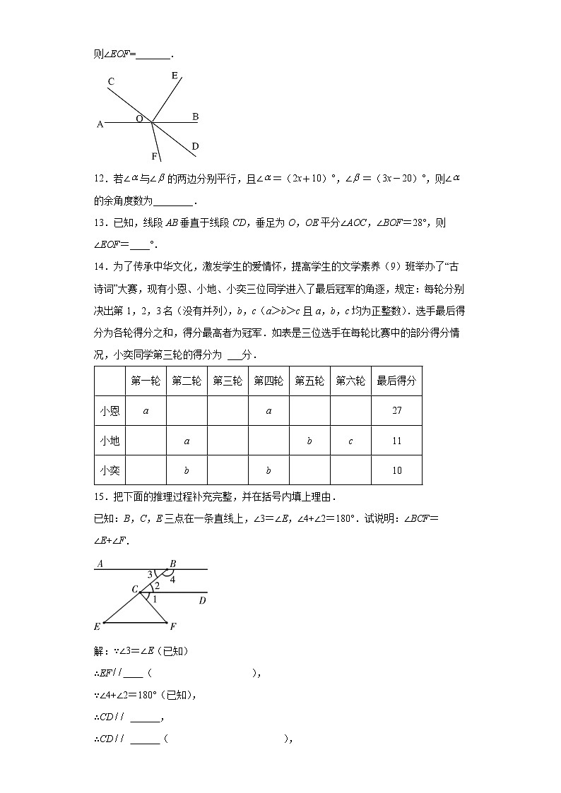 第五章相交线与平行线同步测试卷2021-2022学年人教版七年级数学下册（word版 含答案）第3页
