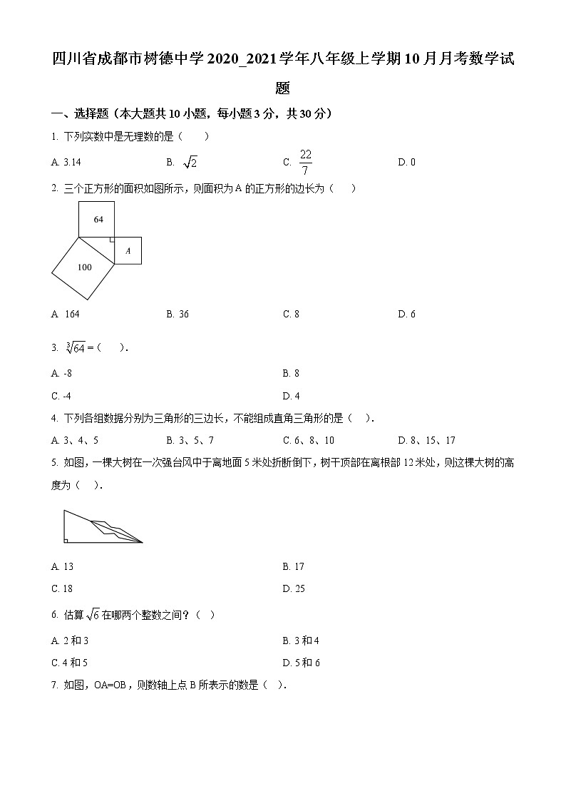 四川省成都市树德中学2020~2021学年八年级上学期10月月考数学试题01