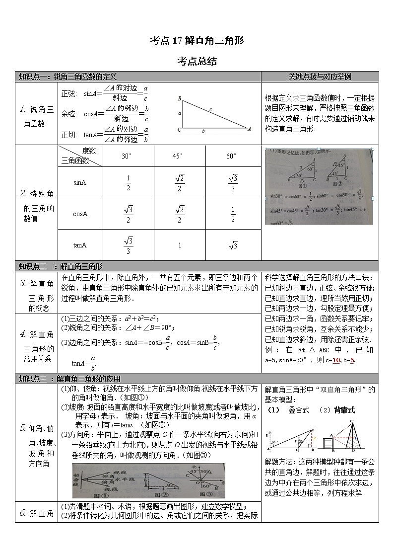 考点17解直角三角形（解析版）-2022年数学中考一轮复习考点透析（华师大版） 试卷01