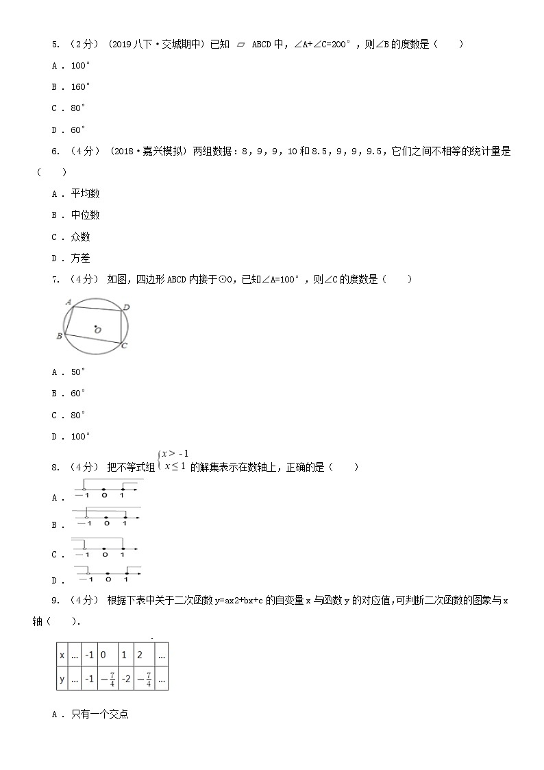 陕西省安康市2020年中考数学一模试卷D卷及答案02