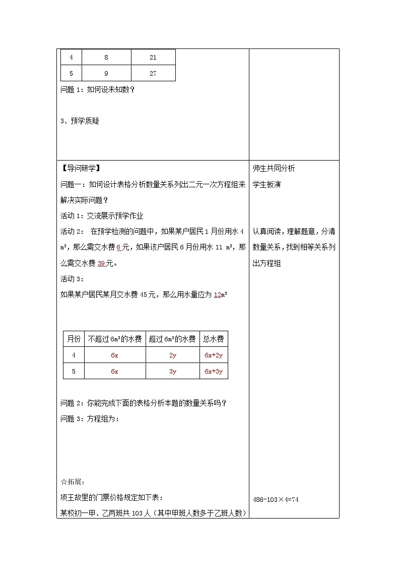 10.5 用二元一次方程组解决问题（2）教学学案第2页