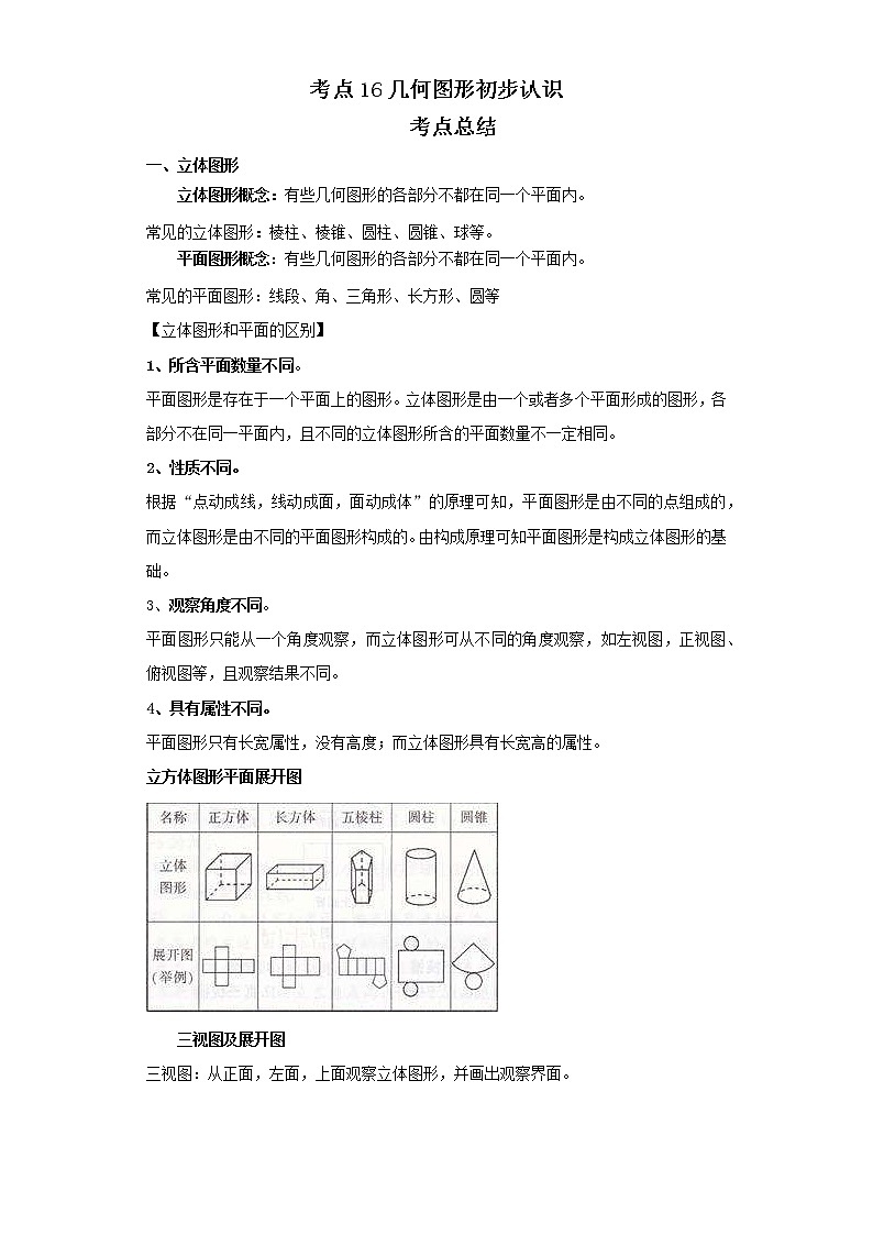 考点16几何图形初步认识（解析版）-2022年数学中考一轮复习考点透析（北京版）第1页