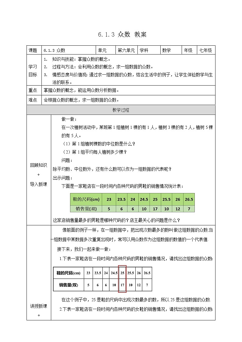 6.1.3 众数（课件+教案+练习+学案）01