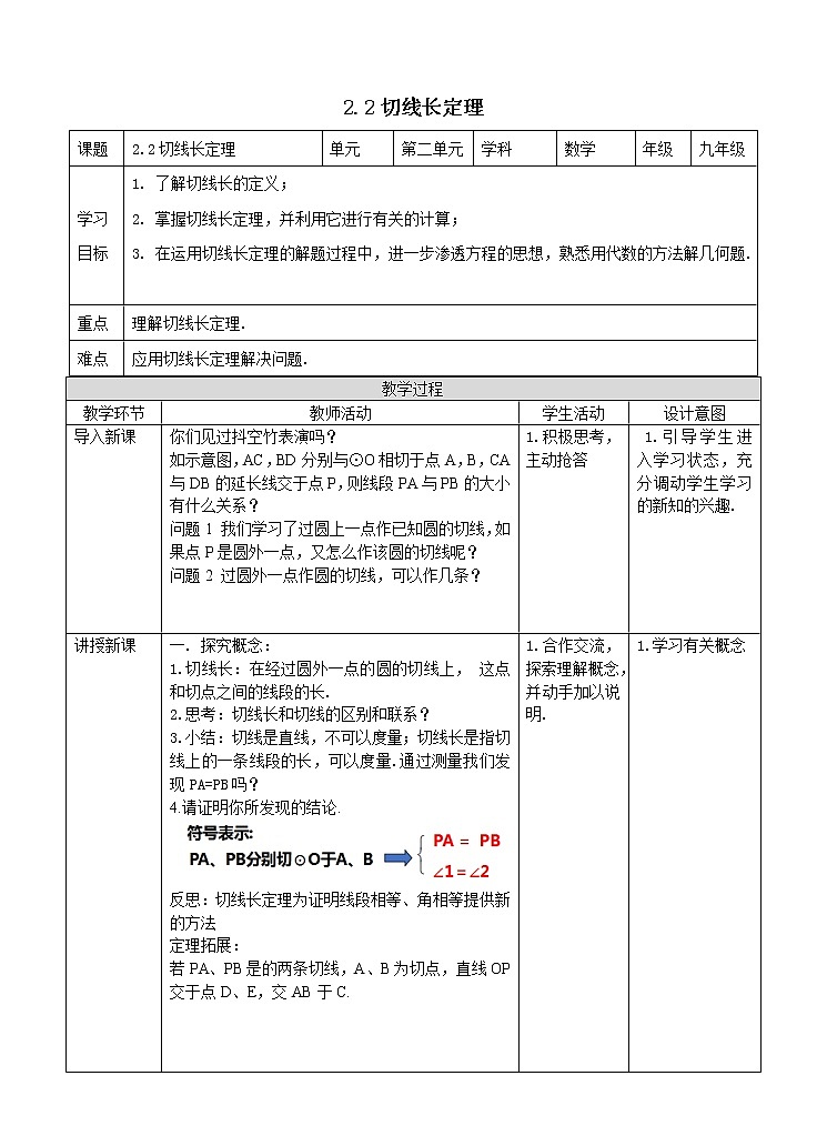 2.2 切线长定理课件PPT01