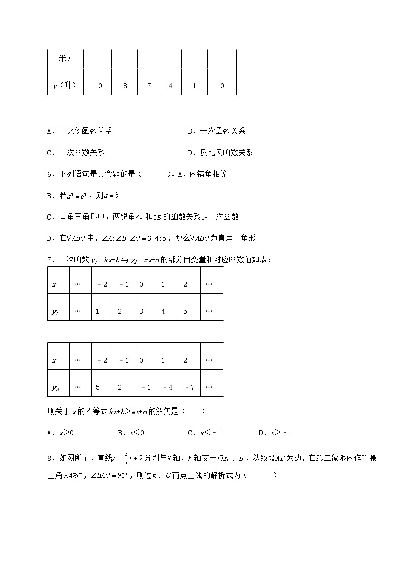 精品试卷冀教版八年级数学下册第二十一章一次函数专题测试练习题（无超纲）03