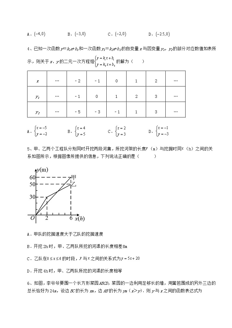 难点解析冀教版八年级数学下册第二十一章一次函数定向训练试卷（含答案详解）第2页