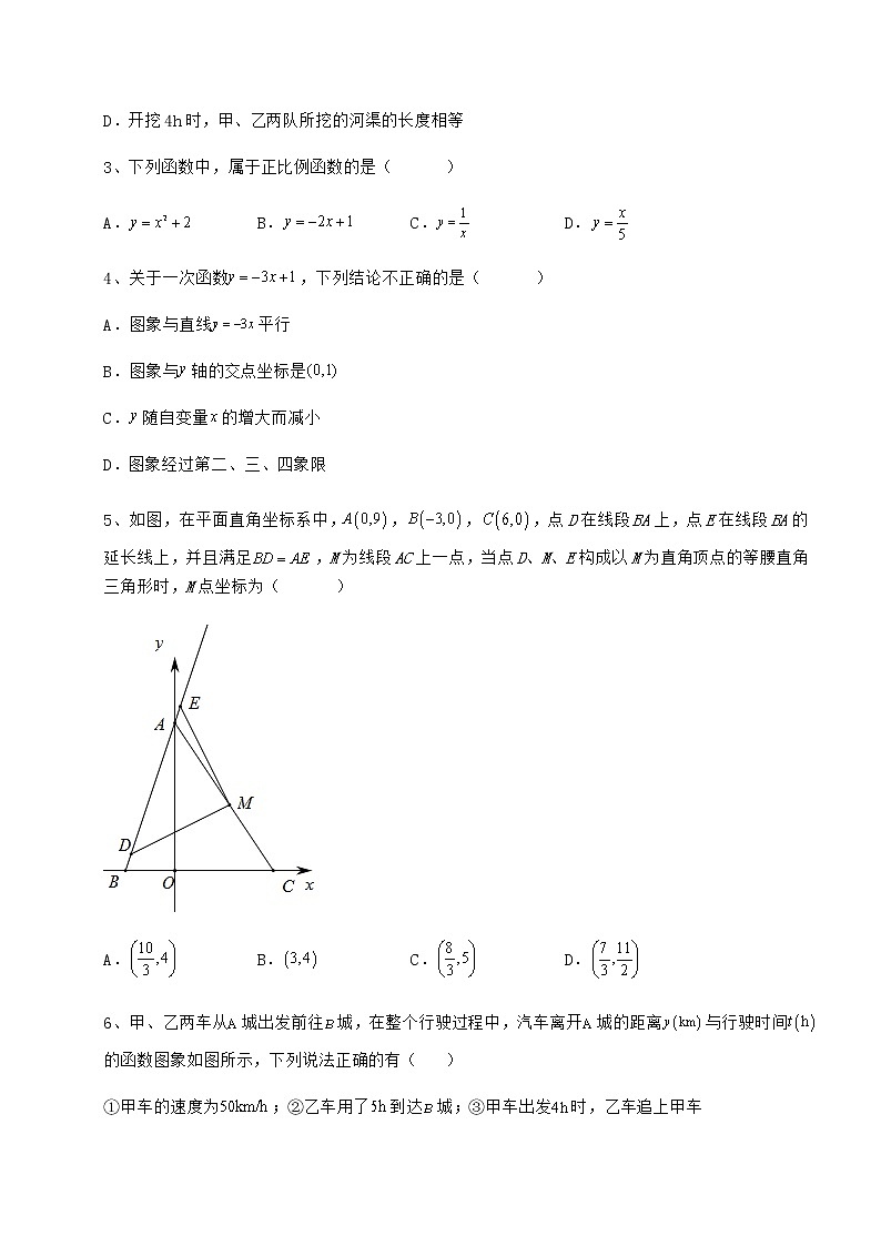 2022年精品解析冀教版八年级数学下册第二十一章一次函数章节练习试题（含答案解析）第2页